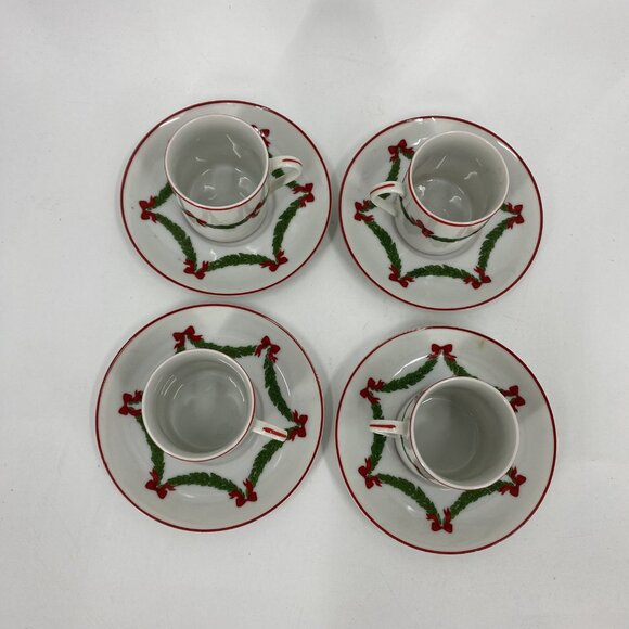 Lot 4 Neiman Marcus Christmas Garland Demitasse Cup Saucer Sets Christmas Japan - Picture 2 of 5